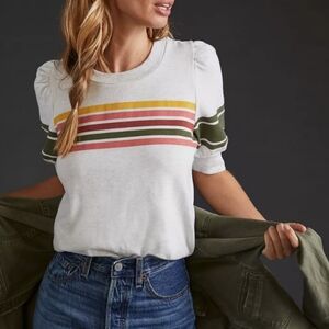 T.LA / ANTHROPOLOGIE Vitte Stripe Puff-Sleeve Pullover Sweatshirt - Large